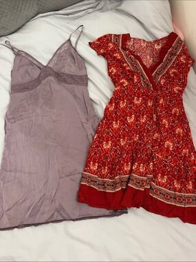 Red Floral V-Neck Mini Dress - Women